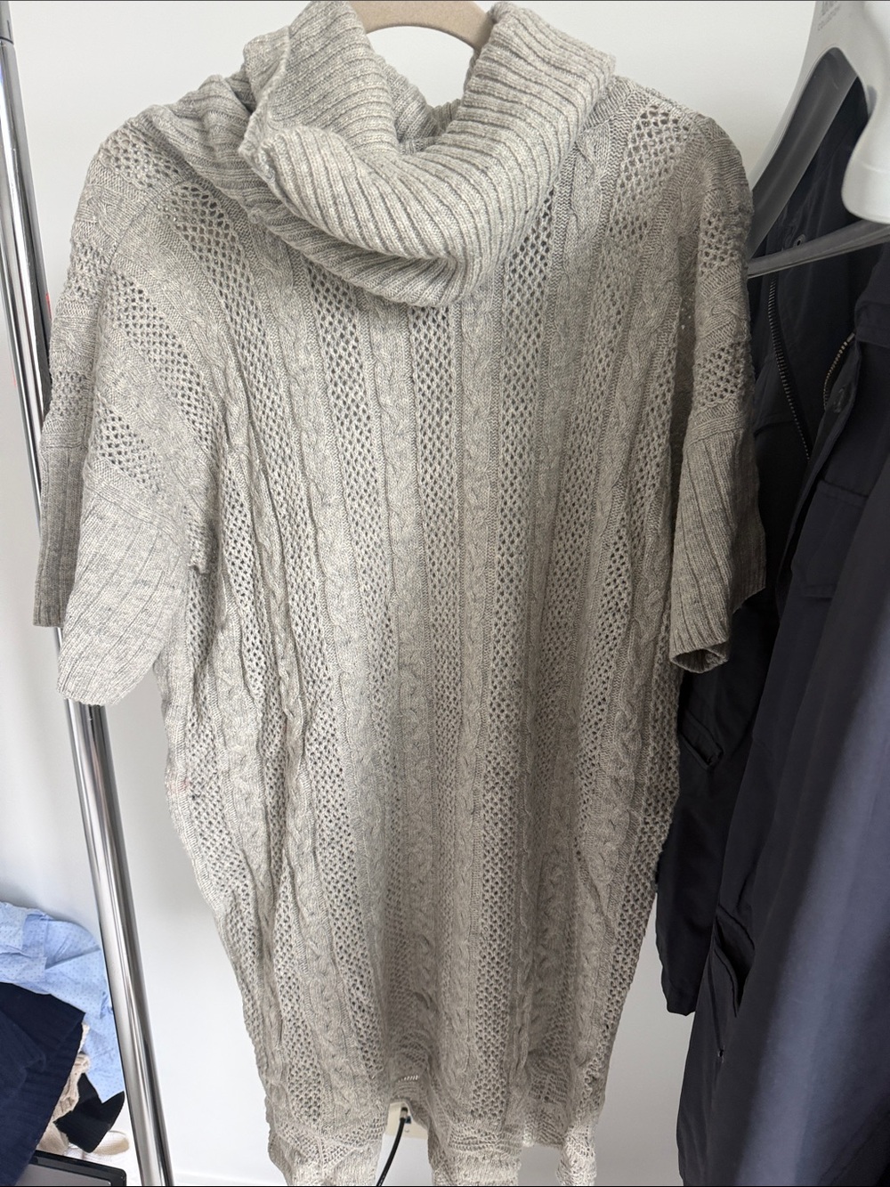Cozy Turtleneck Cable Knit Sweater Dress - Light Gray